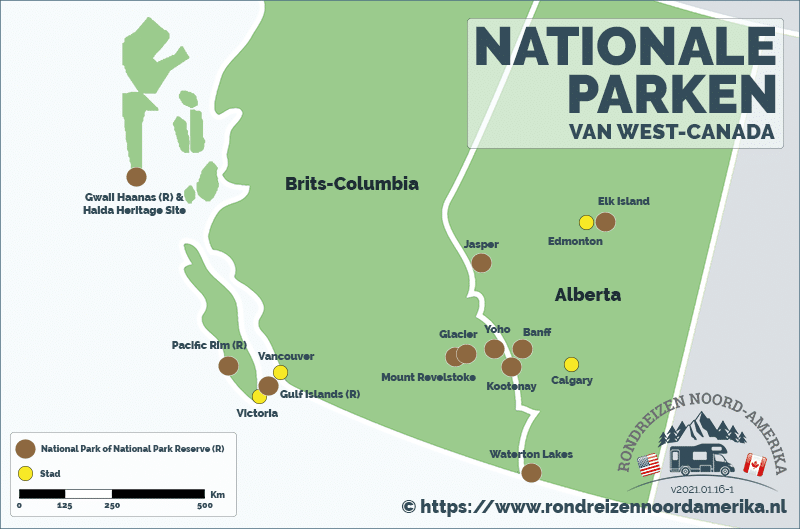 Nationale Parken West-Canada kaart