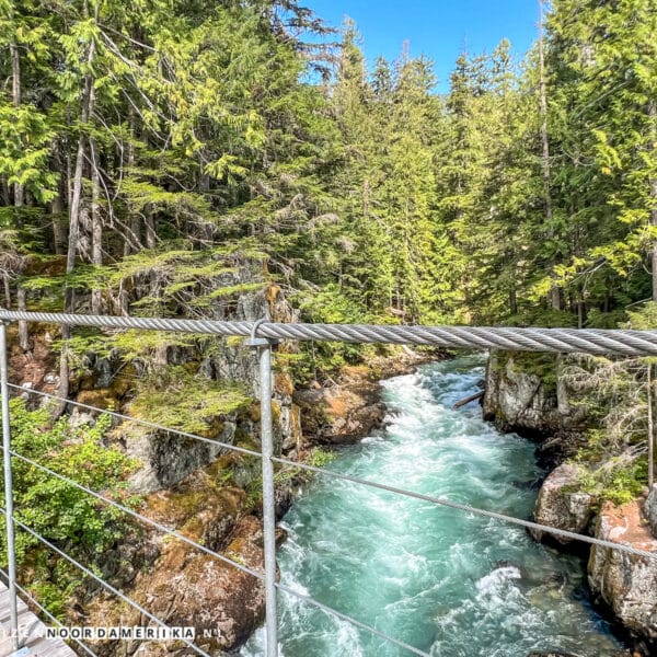 Rivier vanaf hangbrug Train Wreck Sea to Sky Trail