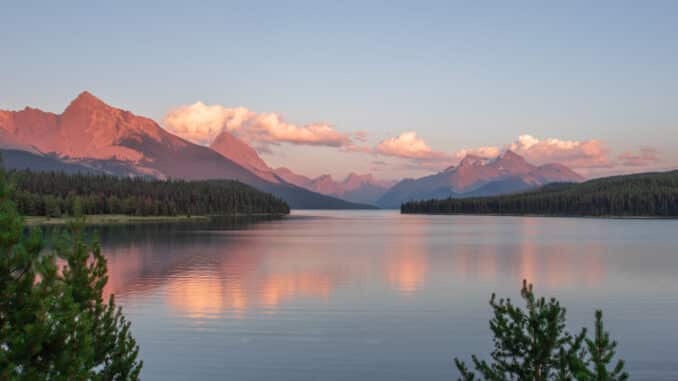 Maligne Lake zonsondergang